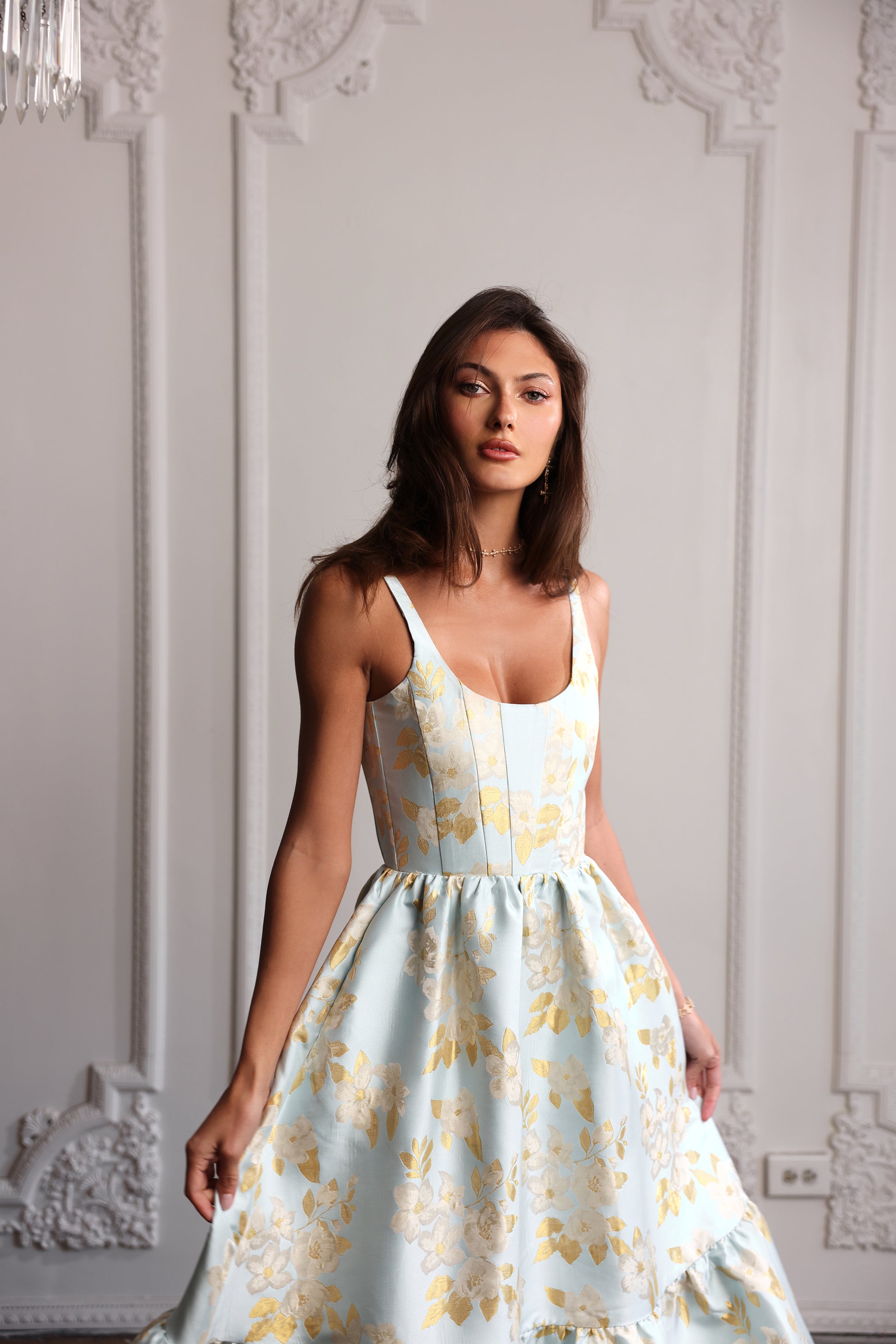 The Avery Dress in Ballad Blue Baroque Floral V. Chapman The Avery Dress in Ballad Blue Baroque Floral V. Chapman