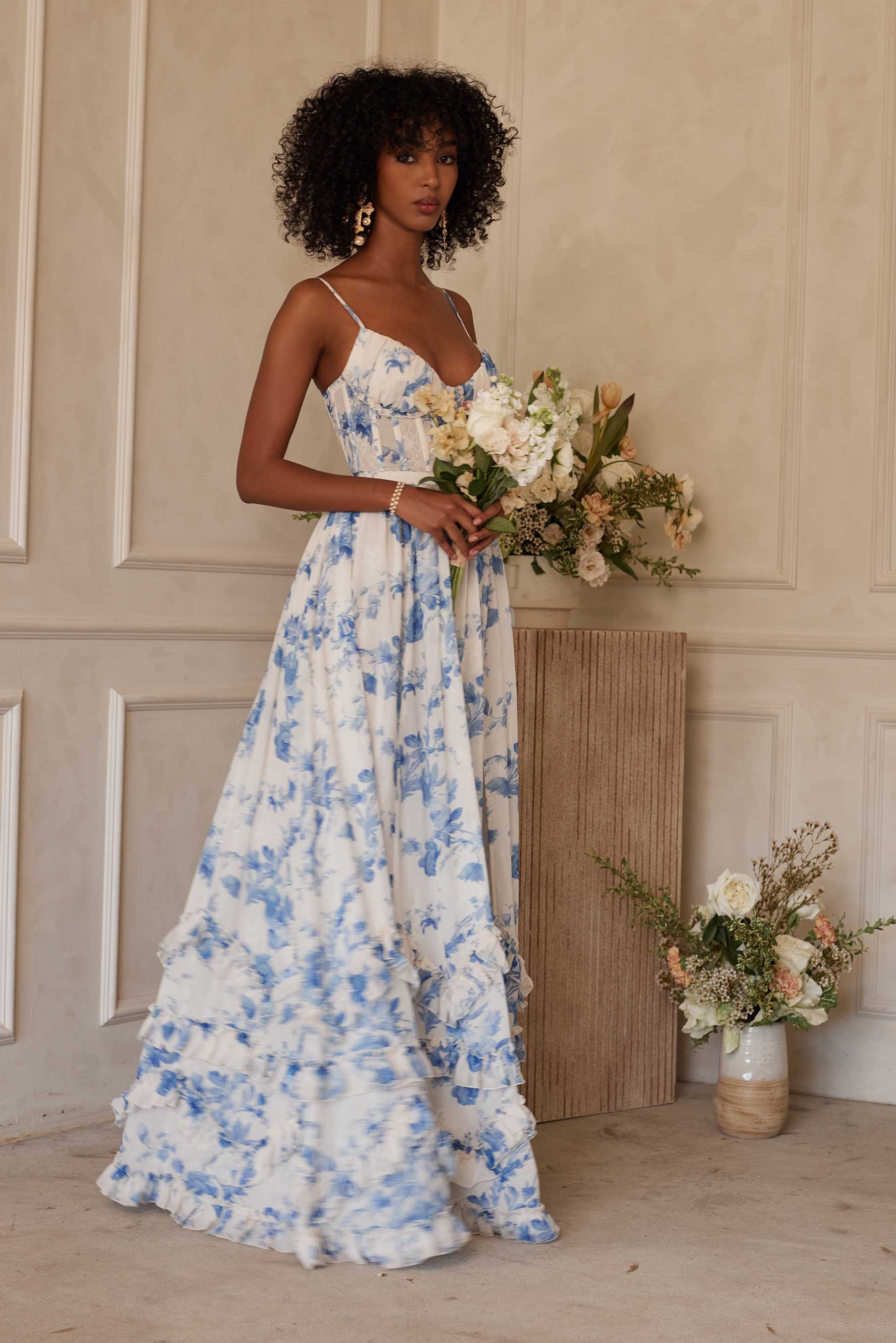 white and blue floral prom dress The Carmen Dress in Provencal Blue Floral – V. Chapman
