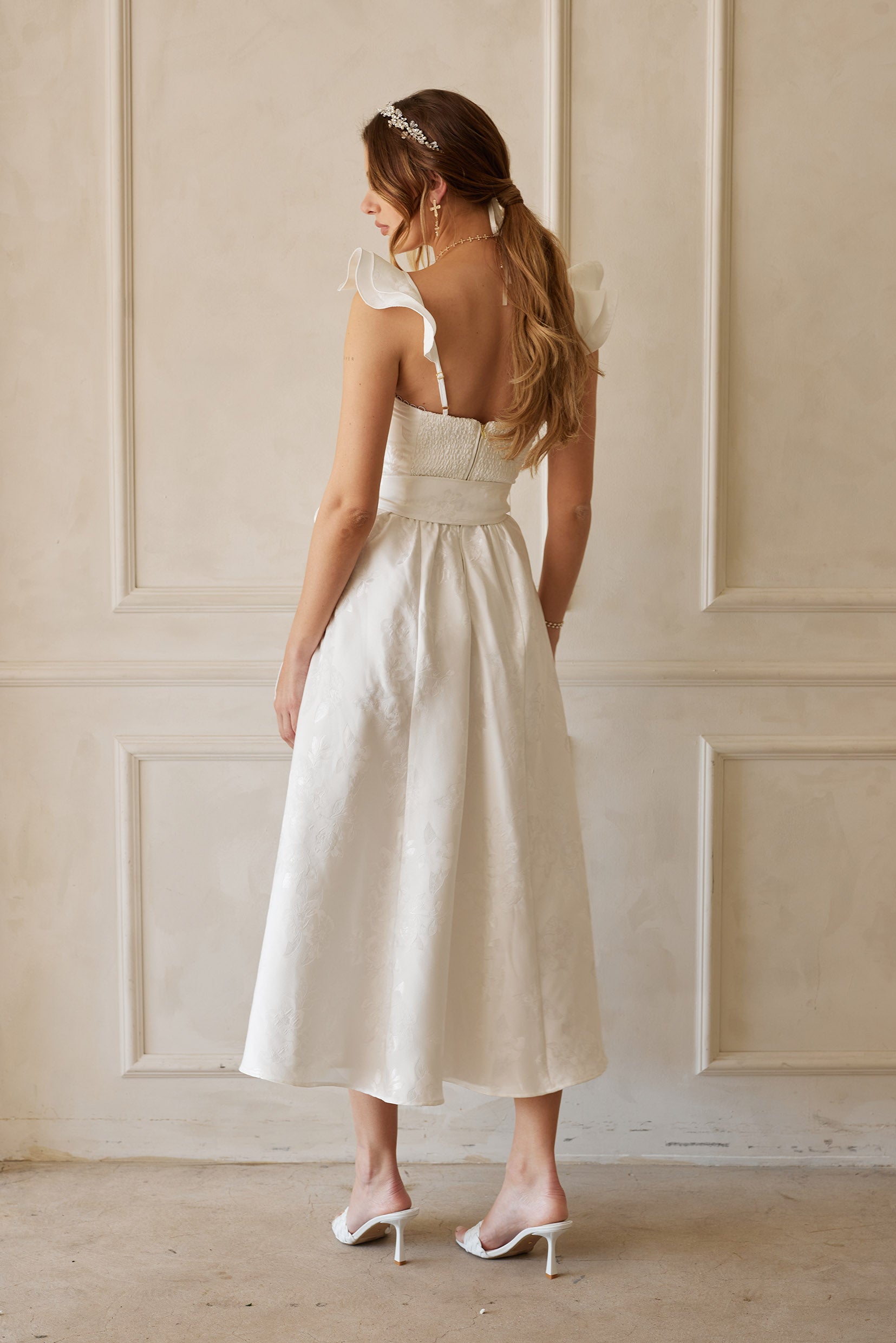 The Vera Dress in White Baroque Floral 2 / White Baroque Floral